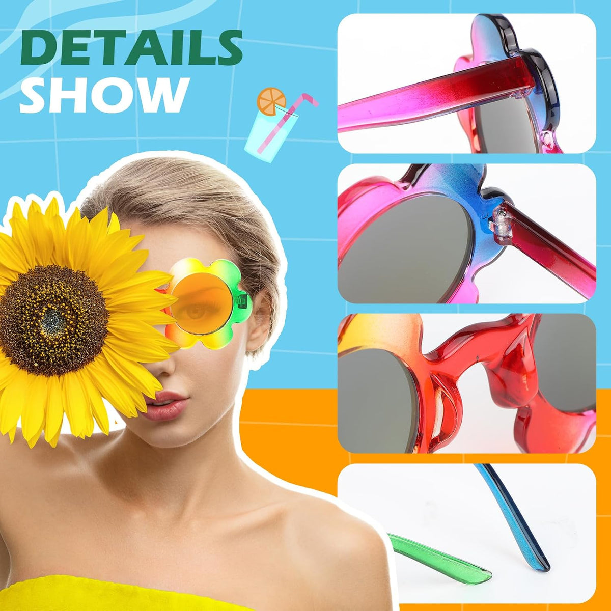 Saillong colorful flower fashion sunglasses, 10-pair set, product photo 2
