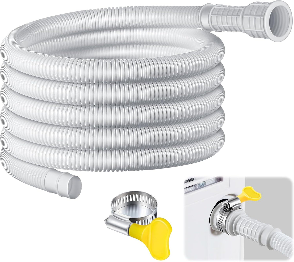 Saillong 13-foot white PVC dehumidifier drain hose with rubber adapter