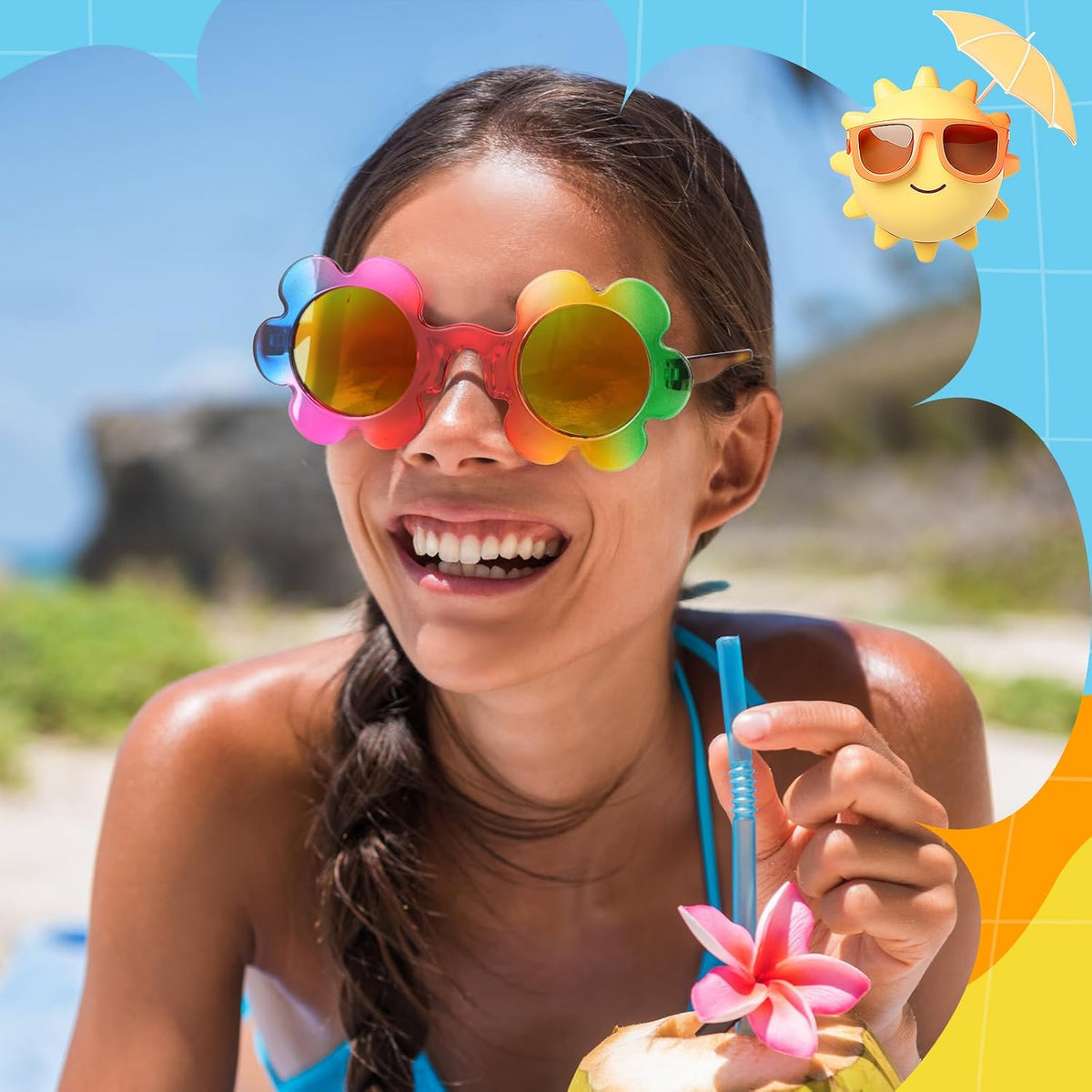 Saillong colorful flower fashion sunglasses, 10-pair set, product photo 6