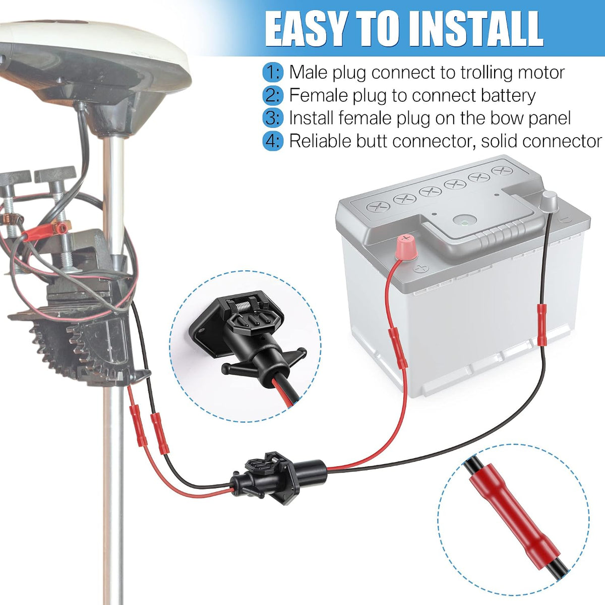 Saillong 12-volt two-pin trolling motor plug and covered receptacle
