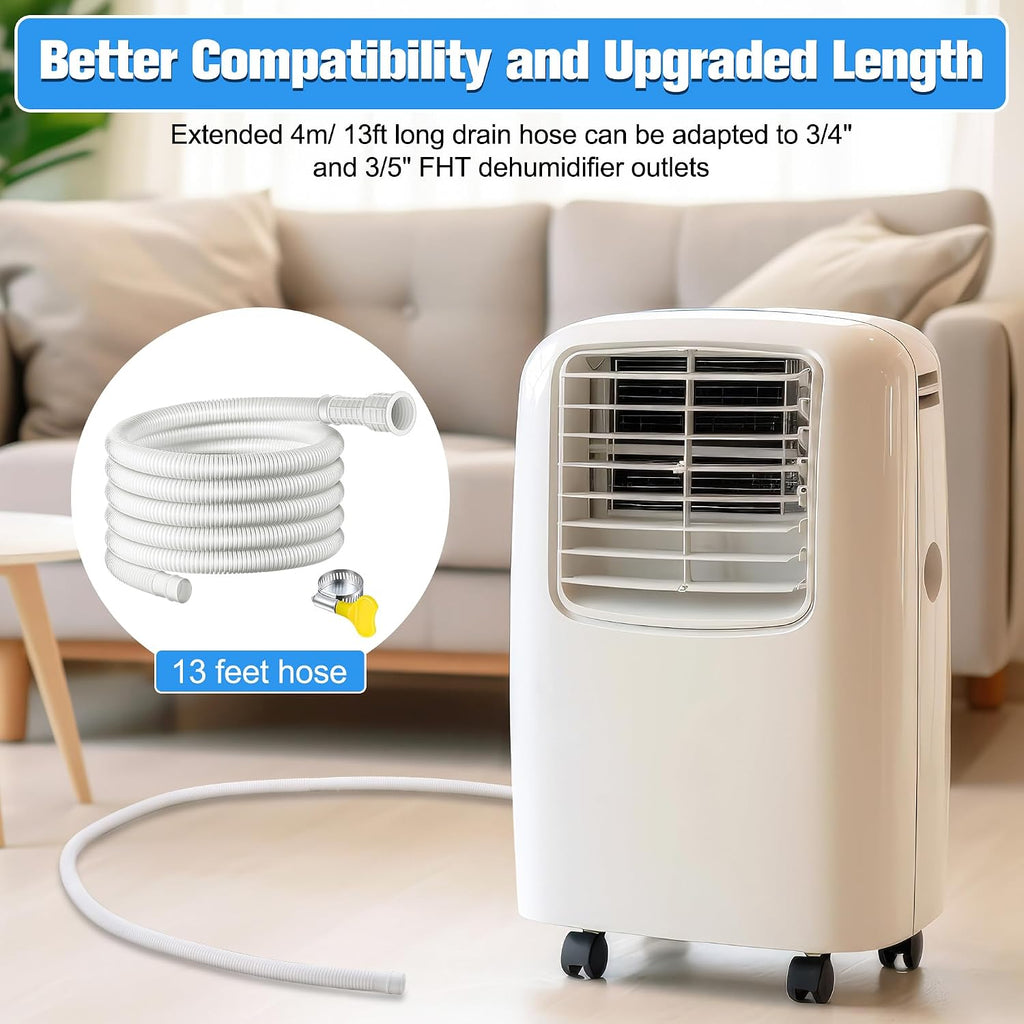Saillong 13-foot white PVC dehumidifier drain hose with rubber adapter