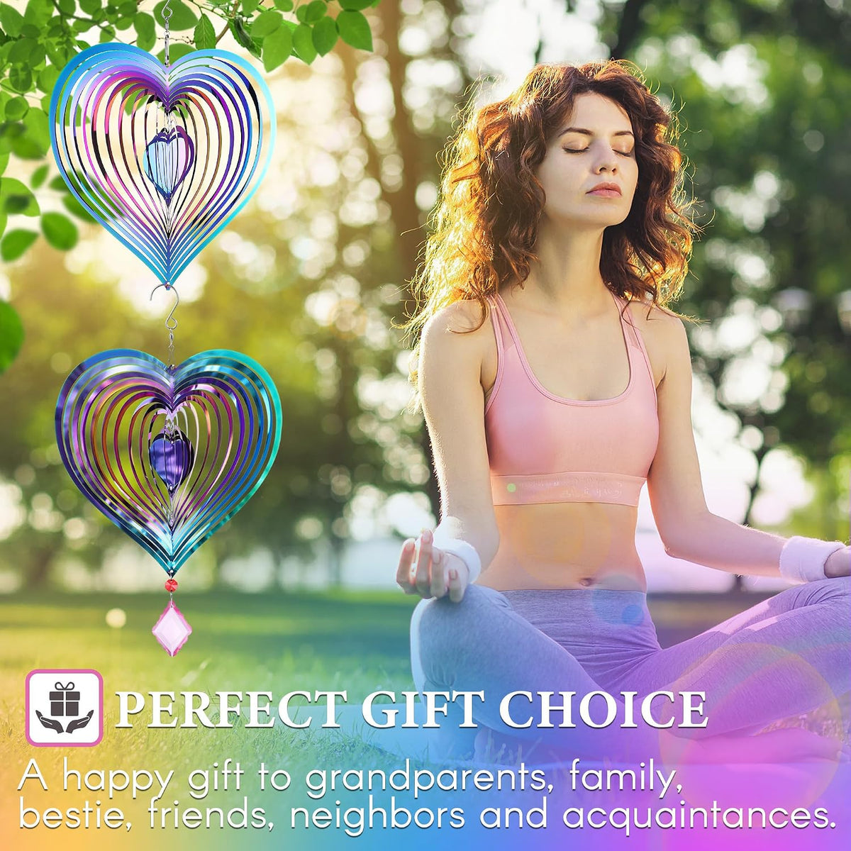 Saillong purple 3D heart wind spinners with hanging crystals, product photo 6