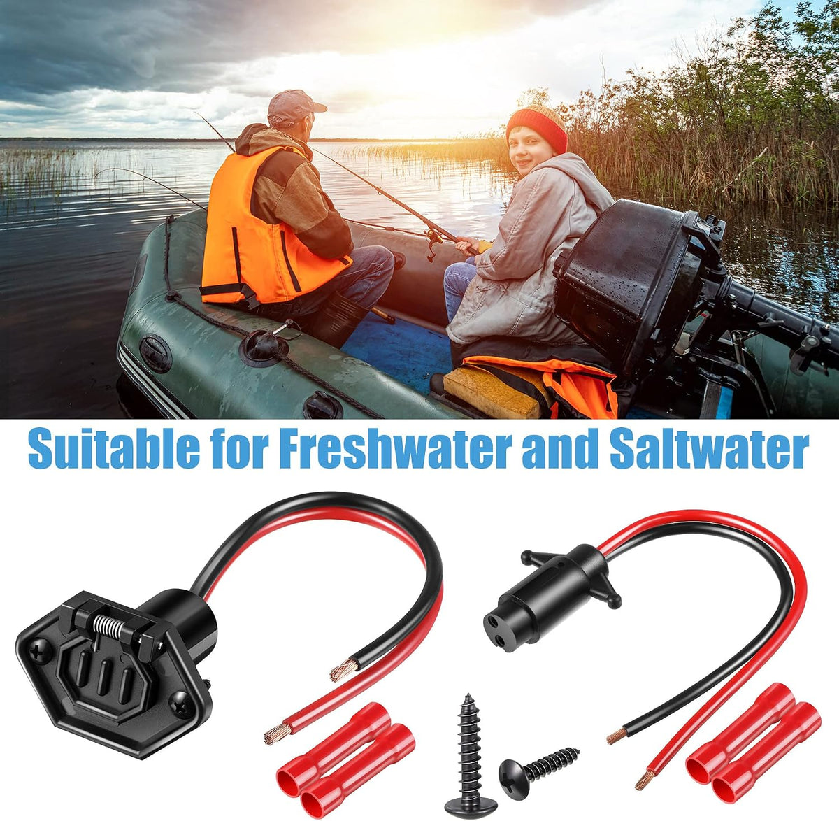 Saillong 12-volt two-pin trolling motor plug and covered receptacle