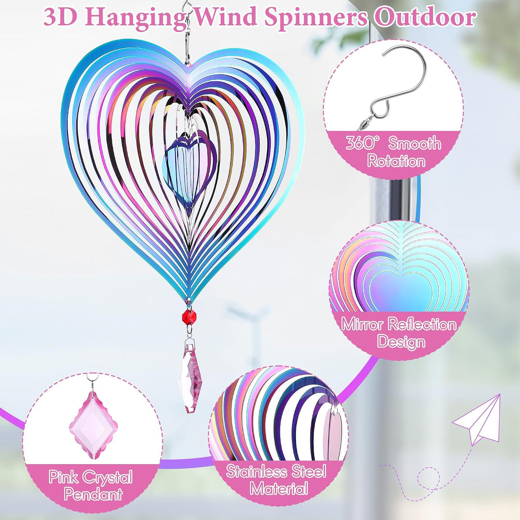 Saillong purple 3D heart wind spinners with hanging crystals, product photo 4
