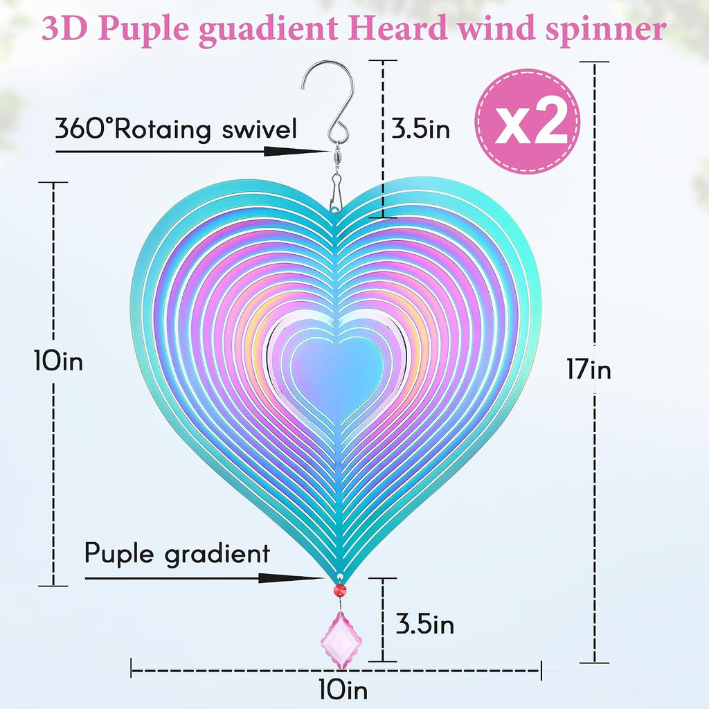 Saillong purple 3D heart wind spinners with hanging crystals, product photo 2