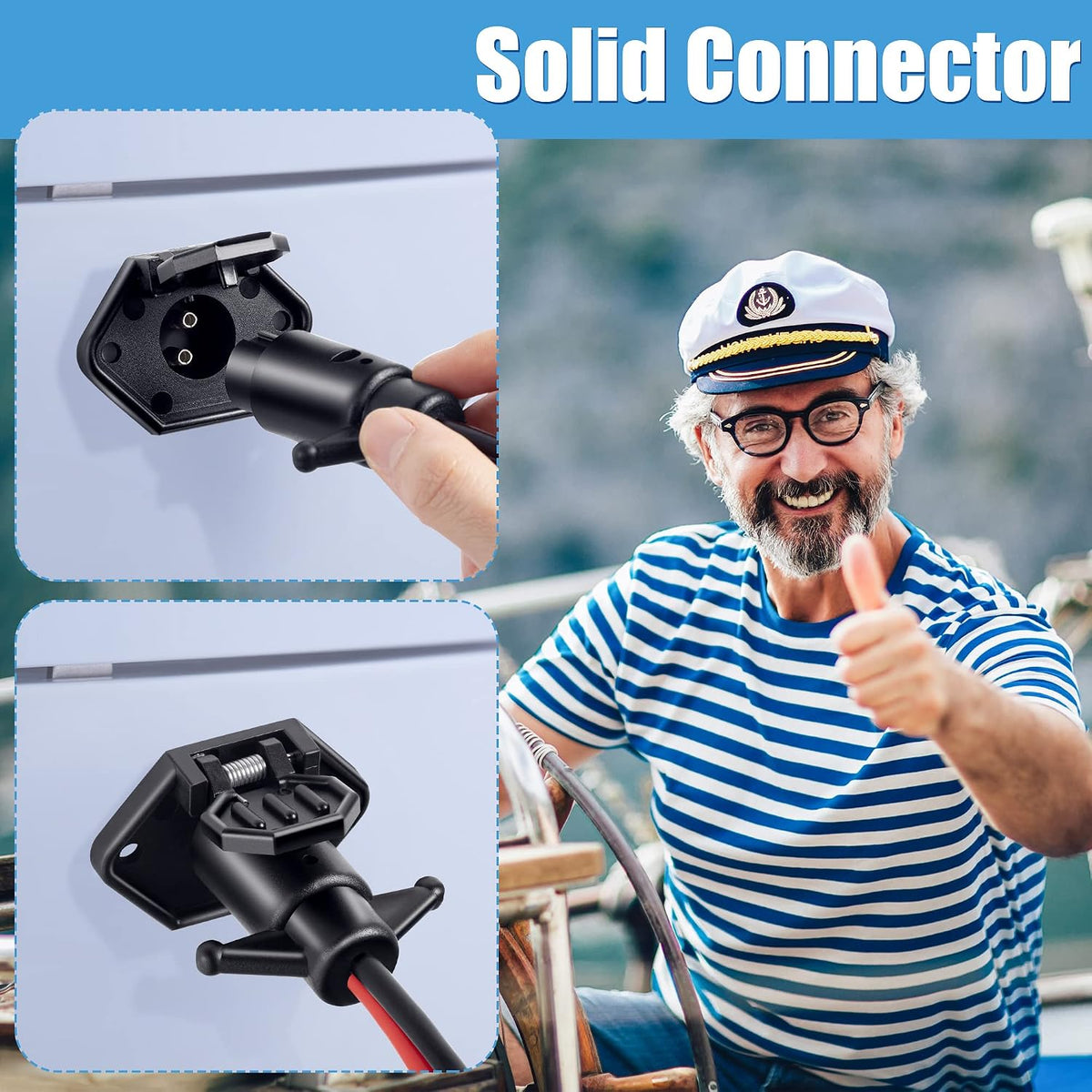 Saillong 12-volt two-pin trolling motor plug and covered receptacle