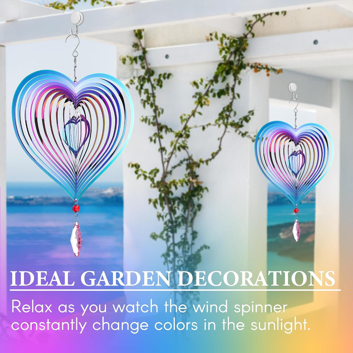 Saillong purple 3D heart wind spinners with hanging crystals, product photo 8