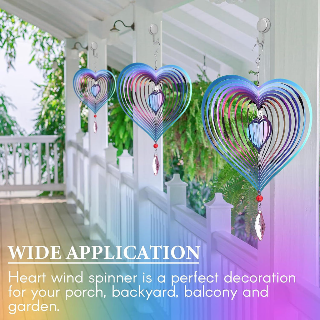 Saillong purple 3D heart wind spinners with hanging crystals, product photo 7