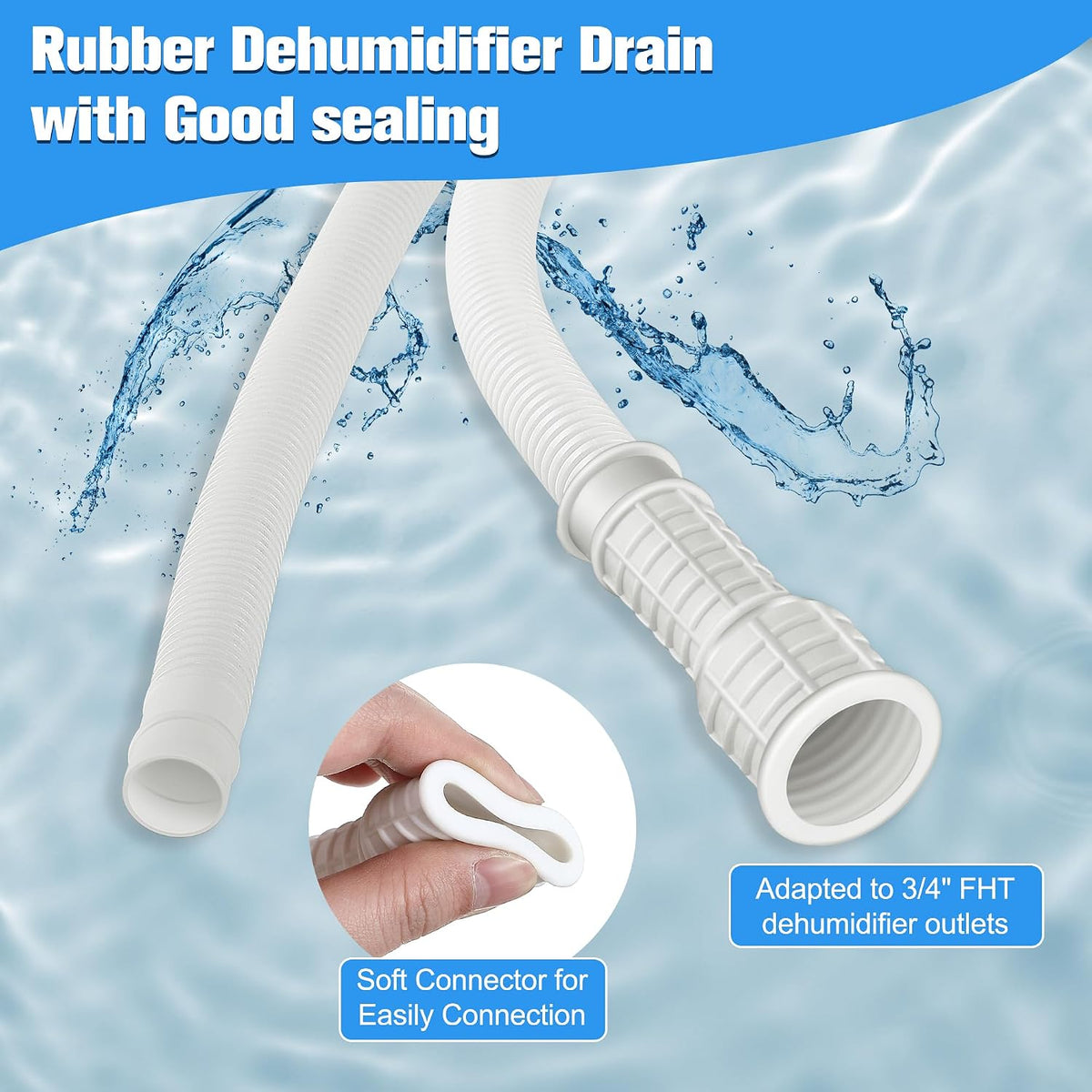 Saillong 13-foot white PVC dehumidifier drain hose with rubber adapter