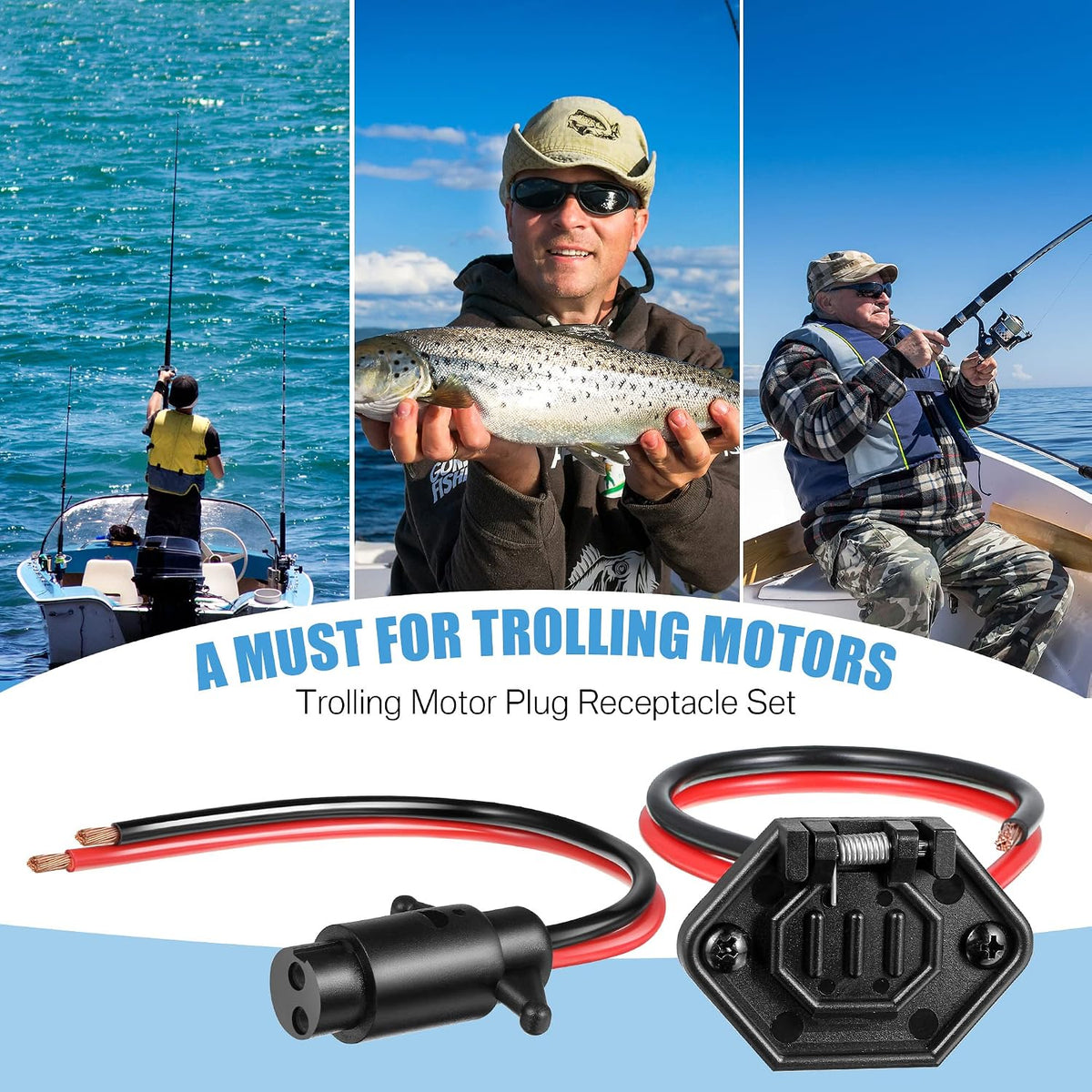 Saillong 12-volt two-pin trolling motor plug and covered receptacle
