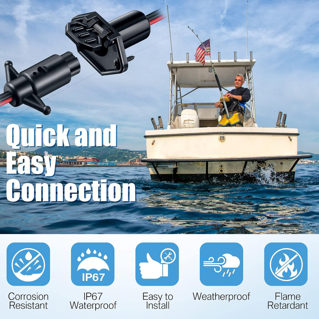 Saillong 12-volt two-pin trolling motor plug and covered receptacle